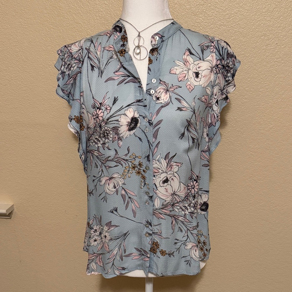 Lovestitch Teal Floral Ruffle Blouse